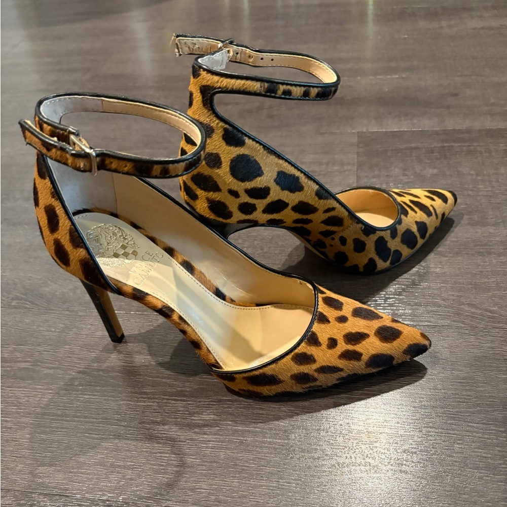 Vince Camuto Brown and Black Heels with Leopard Print